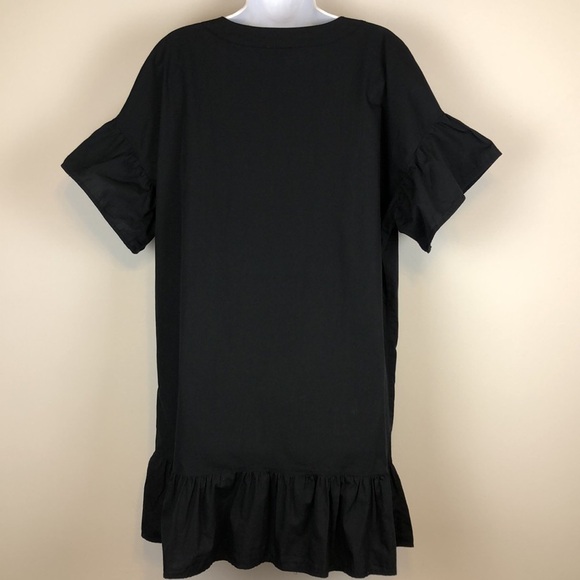 LUCKY Brand Lace Up Poplin Black Ruffle Lightweight Flowy Black M EUC Mini Dress - Picture 9 of 16